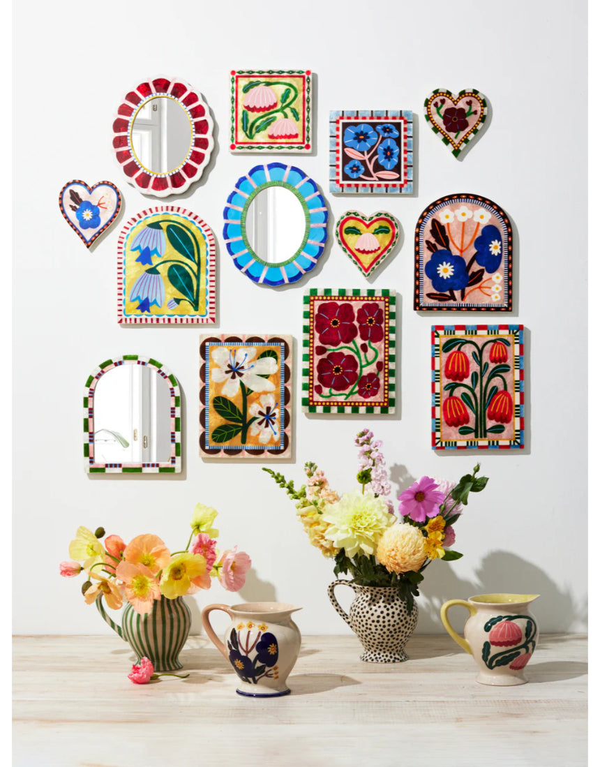Jones & Co Bloom Nouveau Red Rectangle wall decor featuring vibrant red floral design on a rectangular canvas.