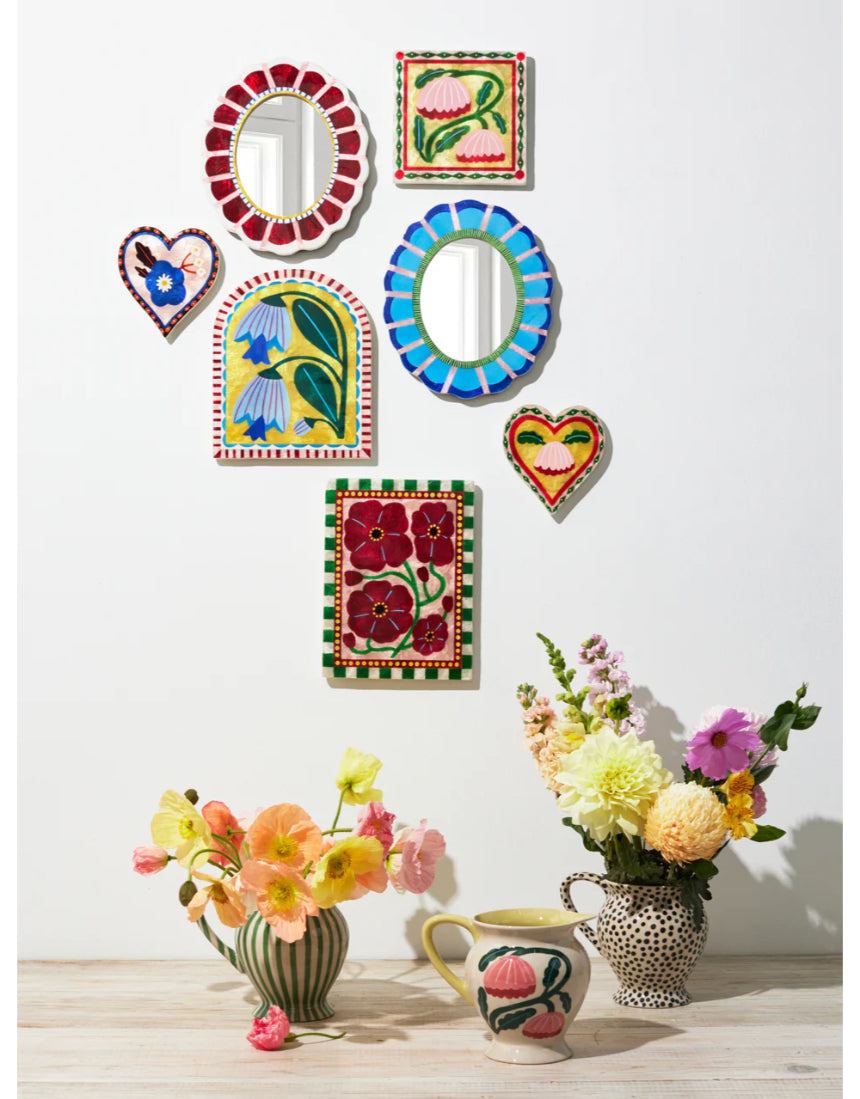 Jones & Co Bloom Nouveau Yellow Arch wall decor featuring a vibrant yellow floral design against a neutral background.