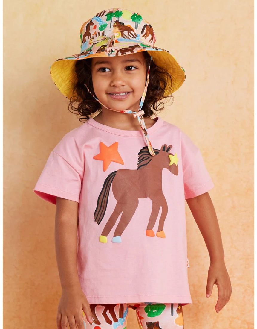 Say It Sister Giddy Up kids sun hat from Halcyon Nights featuring a playful cowboy design and wide brim for sun protection.
