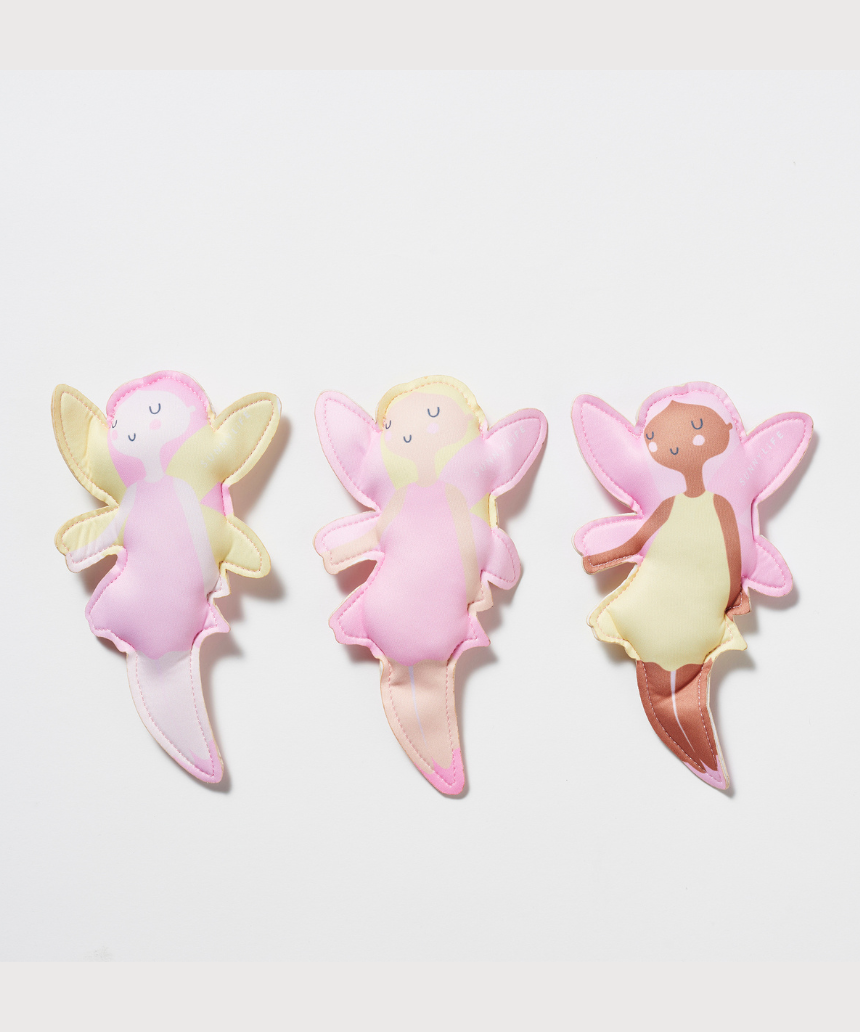 Sunnylife Dive Buddies Mima the Fairy float with colorful wings and cheerful face, designed for kids' pool fun.