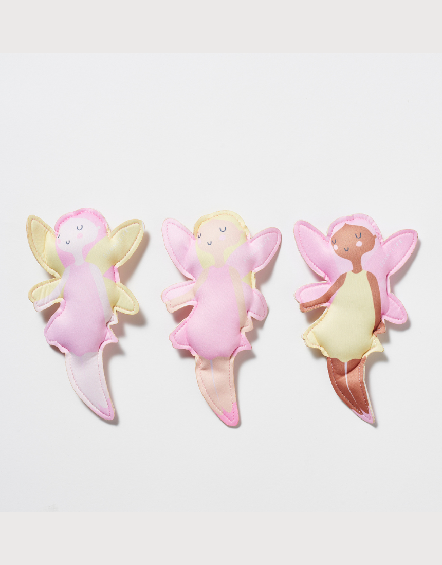 Sunnylife Dive Buddies Mima the Fairy float with colorful wings and cheerful face, designed for kids' pool fun.