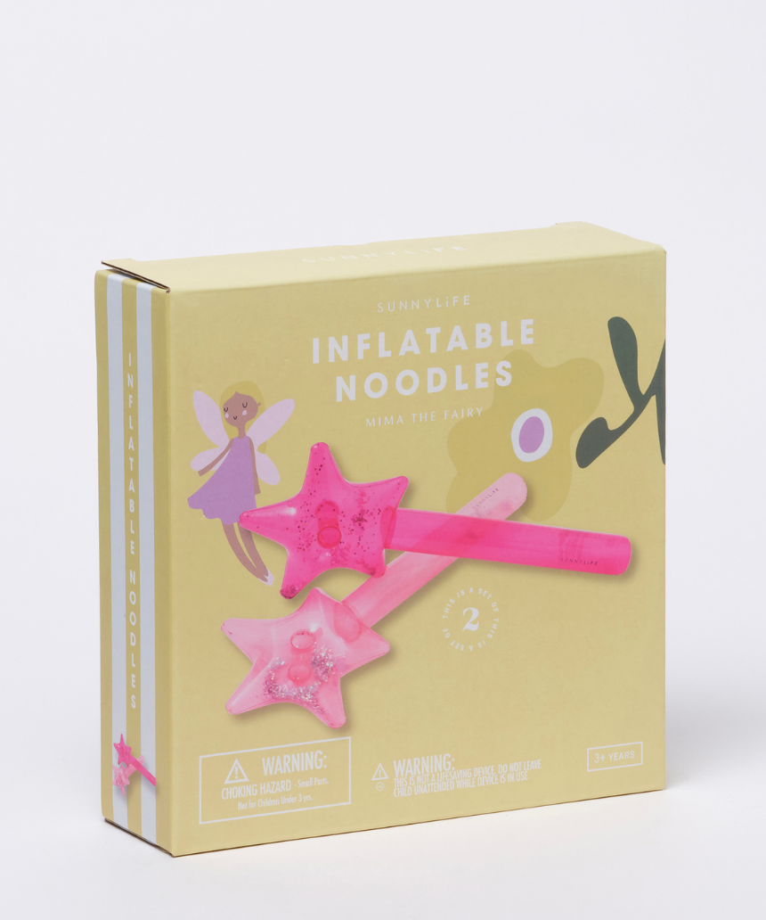 Sunnylife Mima the Fairy inflatable noodle featuring colorful fairy and floral design, perfect for pool fun.