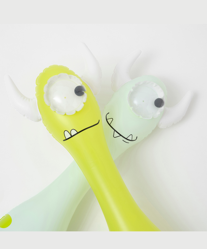 Sunnylife Monty the Monster inflatable buddy in bright colors, featuring a friendly monster face and soft, durable material.