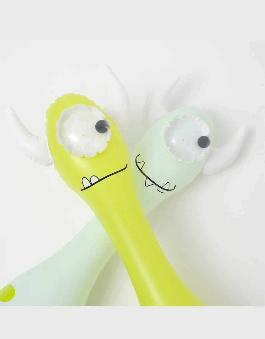 Sunnylife Monty the Monster inflatable buddy in bright colors, featuring a friendly monster face and soft, durable material.