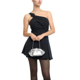 Olga Berg Tally metallic silver clutch bag with sleek design and shiny finish, perfect for evening or special occasions.