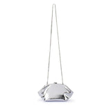 Olga Berg Tally metallic silver clutch bag with a sleek, shiny finish and modern design for evening or special occasions.