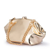 Olga Berg Tally metallic gold clutch bag with sleek design and compact size, perfect for evening occasions.