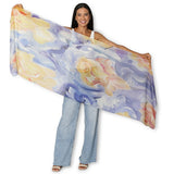 The Artists Label A Sea of Roses scarf featuring a vibrant floral pattern in soft pastel tones, displayed flat.