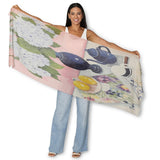 The Artists Label wool scarf featuring a blue hydrangeas and Book of Flowers floral pattern, soft fabric with vibrant design.