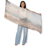 The Artists Label Kiewa Valley Autumn Scarf featuring vibrant fall colors and a detailed scenic pattern on soft fabric.