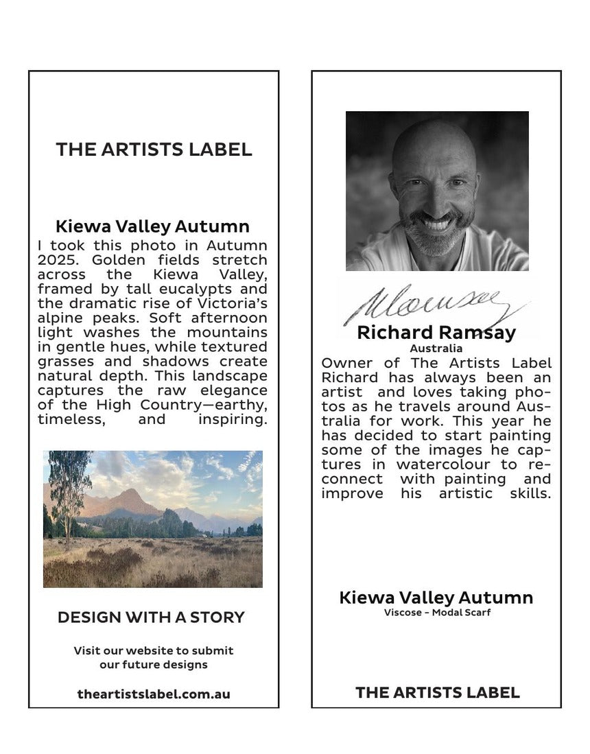 The Artists Label Kiewa Valley Autumn Scarf featuring vibrant fall colors and a soft, lightweight fabric design.