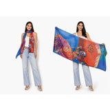 The Artists Label Take It Away Sibyl silk chiffon scarf featuring vibrant floral patterns and lightweight, flowing fabric.