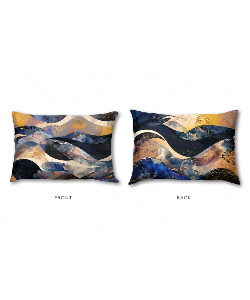 Silk pillowcase with celestial wave pattern from The Artists Label, showcasing smooth fabric and intricate moon and star design.