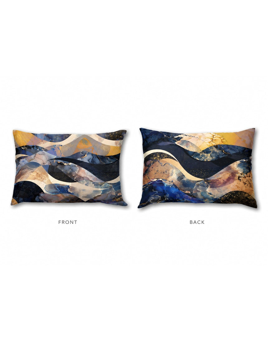 Silk pillowcase with celestial wave pattern from The Artists Label, showcasing smooth fabric and intricate moon and star design.