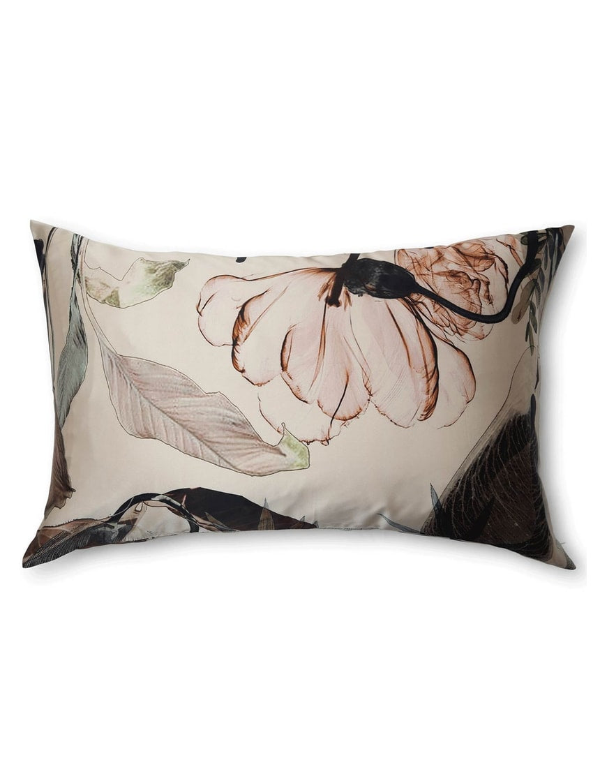 The Artists Label Radio Garden silk pillowcase displaying a vibrant, colorful radio-themed design on smooth silk fabric.