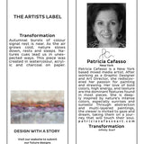 The Artists Label Transformation infinity scarf hanging, showcasing its vibrant, colorful design and soft fabric texture.