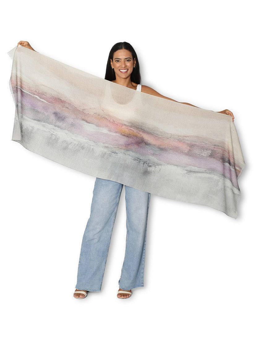Flat view of The Artists Label Transformation Wool Scarf featuring soft, woven fabric in neutral tones.