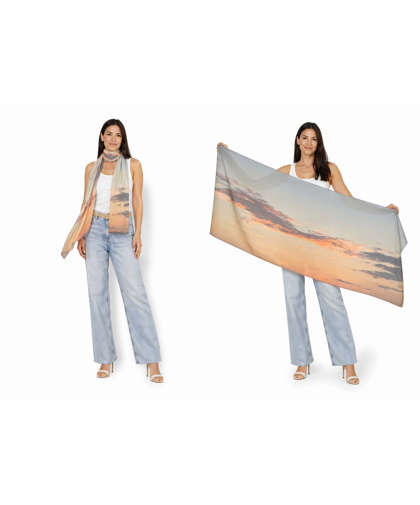 The Artists Label Arrival Viscose Modal Scarf displayed flat, showcasing its soft, lightweight fabric and subtle pattern.