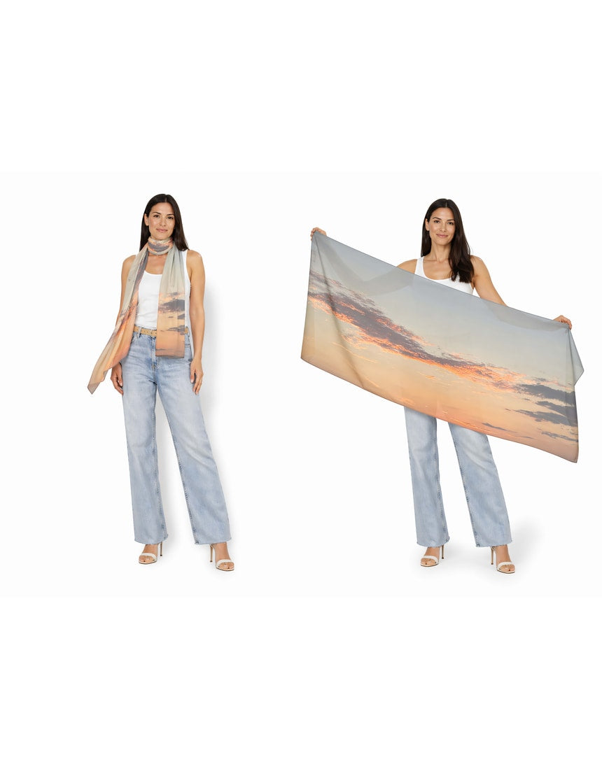 The Artists Label Arrival Viscose Modal Scarf displayed flat, showcasing its soft, lightweight fabric and subtle pattern.