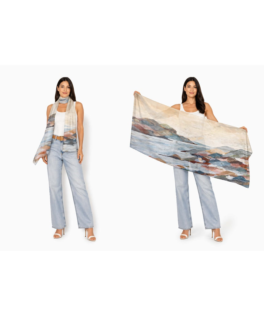 The Artists Label Coastal Mist viscose modal scarf featuring soft, flowing fabric with a subtle coastal-inspired pattern.