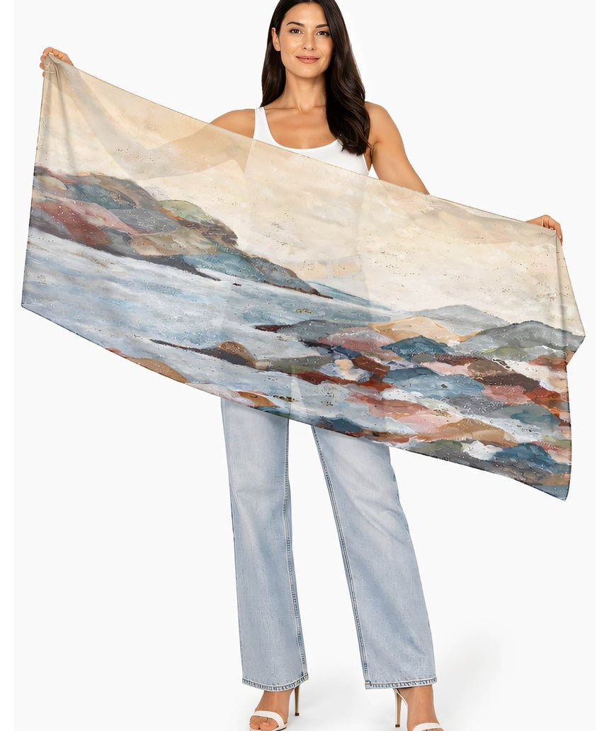 The Artists Label Coastal Mist viscose modal scarf with soft, flowing fabric in a gentle misty blue color.