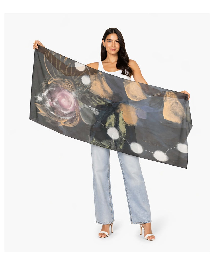 Viscose modal scarf featuring floral and necklace print by The Artists Label, draped to showcase its lightweight, elegant design.