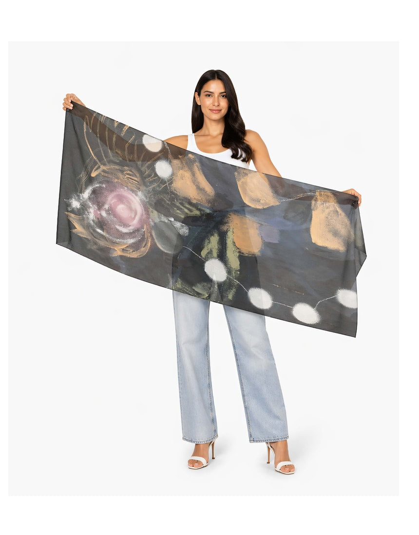 Viscose modal scarf featuring floral and necklace print by The Artists Label, draped to showcase its lightweight, elegant design.