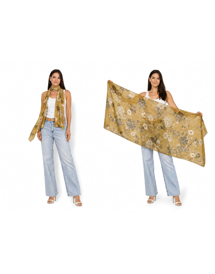 The Artists Label Oriente Foulard viscose modal scarf featuring a vibrant, patterned design with soft, flowing fabric.