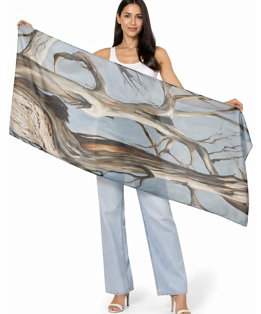 The Artists Label Reaching Light viscose modal scarf featuring soft, flowing fabric with a subtle, artistic light-themed design.