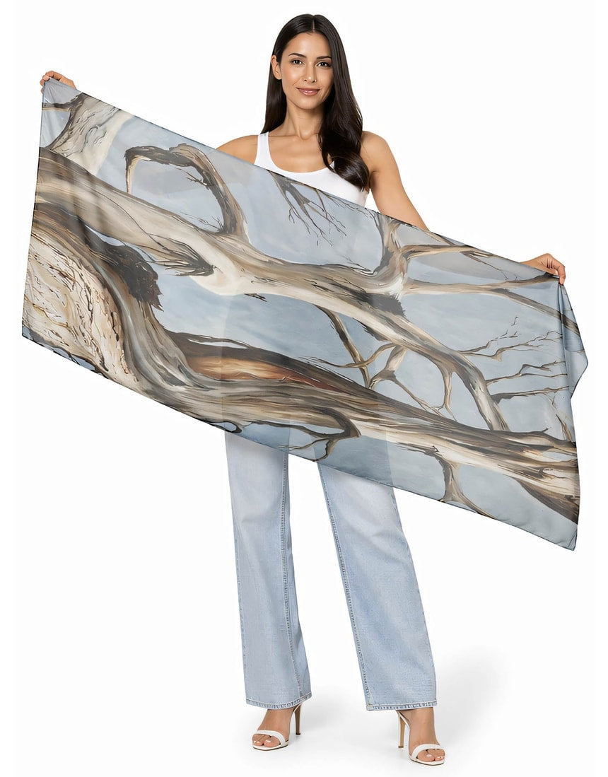 The Artists Label Reaching Light viscose modal scarf featuring soft, flowing fabric with a subtle, artistic light-themed design.