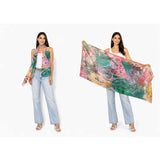 Colorful viscose modal scarf from The Artists Label with a vibrant "Your Magic Eyes" design, featuring intricate patterns and soft fabric.