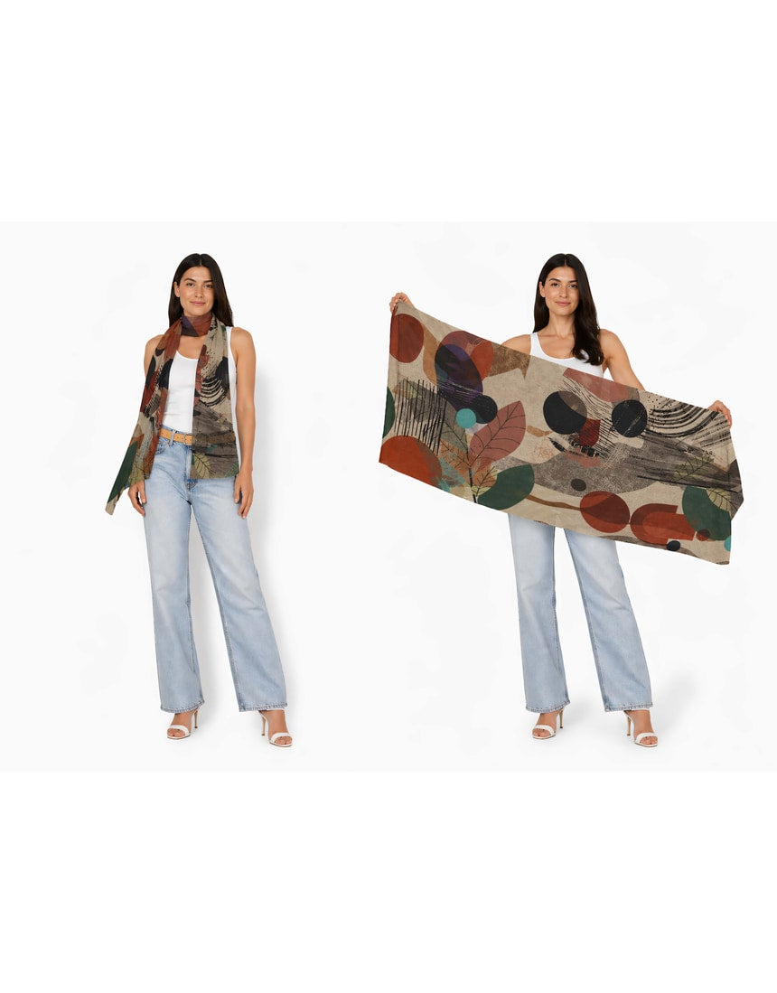 The Artists Label Atelier Wool Scarf featuring soft, woven fabric in neutral tones, draped to showcase its cozy, stylish design.