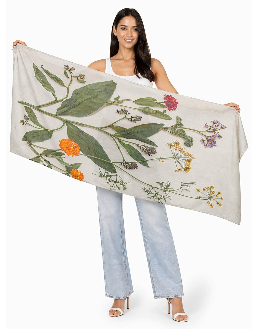 Colorful wool scarf from The Artists Label Summer Medley collection, featuring soft fabric and vibrant, artistic patterns.