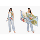 Wool scarf from The Artists Label featuring artistic Banksias and Hockney-inspired design, vibrant and cozy accessory.