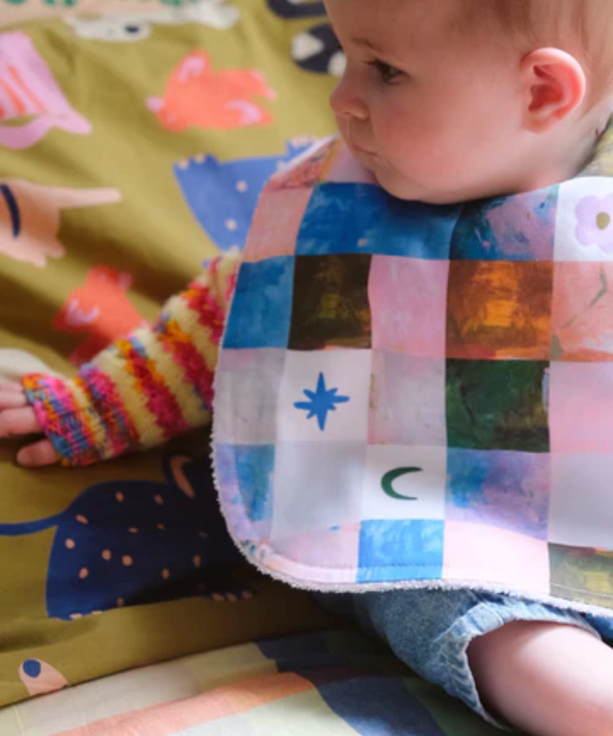 Tilda & Moo Classic Baby Bib with matching blankie, soft fabric, and adorable design for gentle feeding and cuddling.