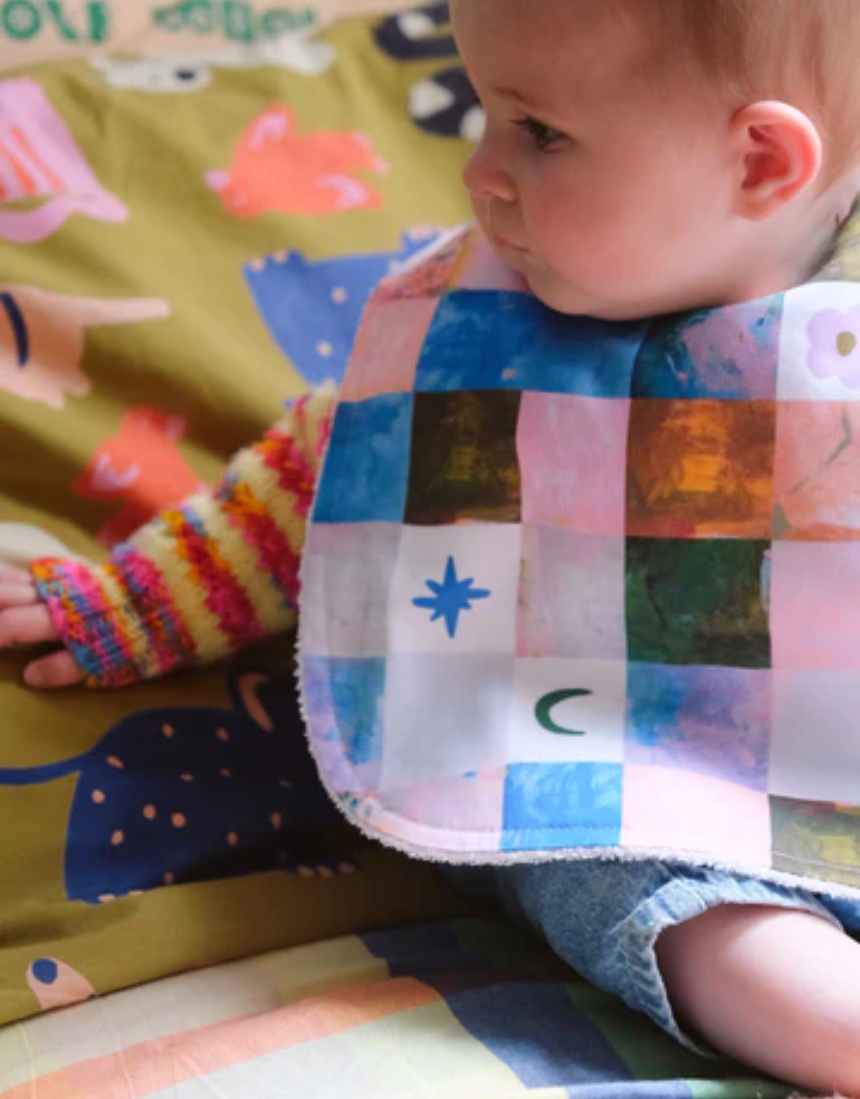 Tilda & Moo Classic Baby Bib with matching blankie, soft fabric, and adorable design for gentle feeding and cuddling.