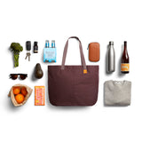 Bellroy Market Tote in Burgundy with sturdy handles and spacious interior, ideal for carrying daily essentials and shopping items.