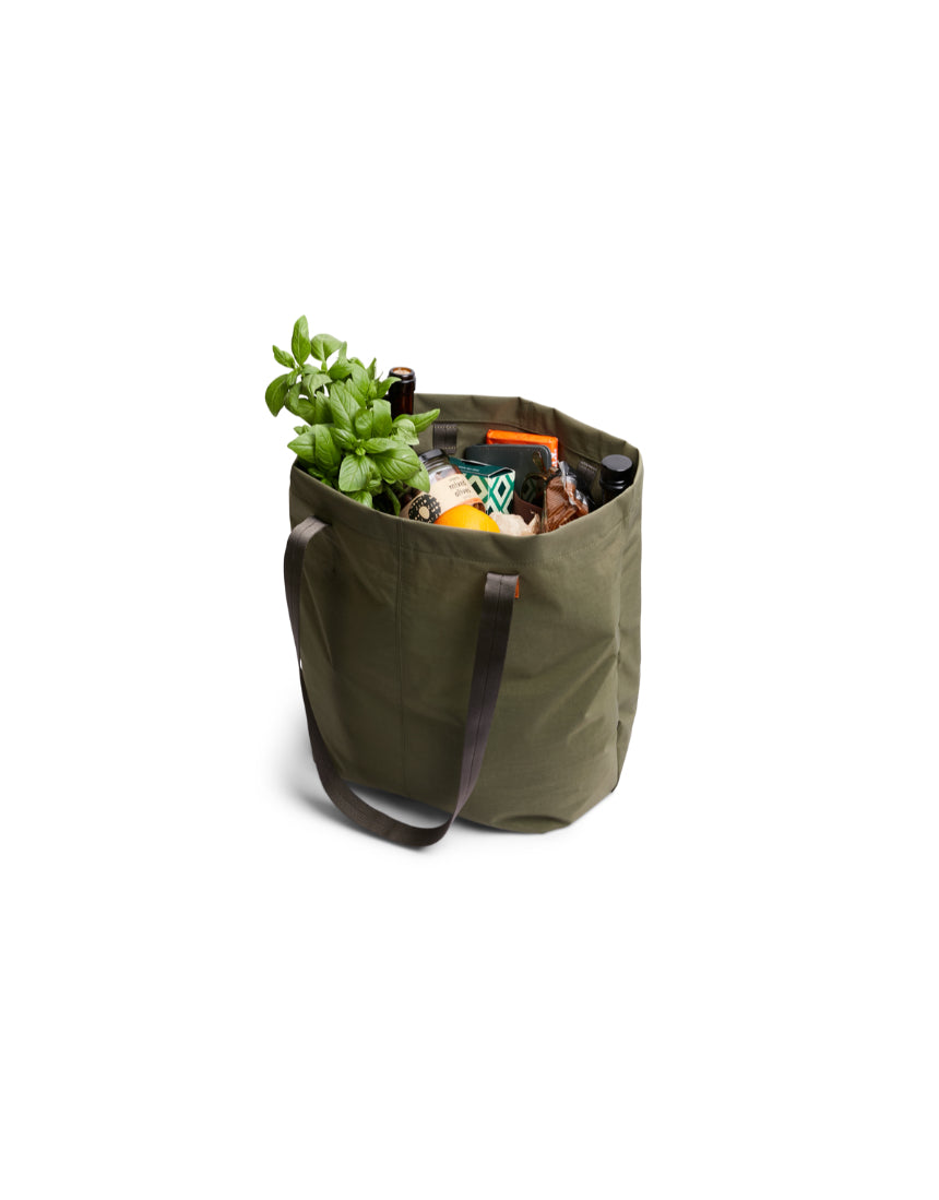 Bellroy Market Tote in Willow with spacious design, sturdy handles, and eco-friendly fabric for versatile everyday use.