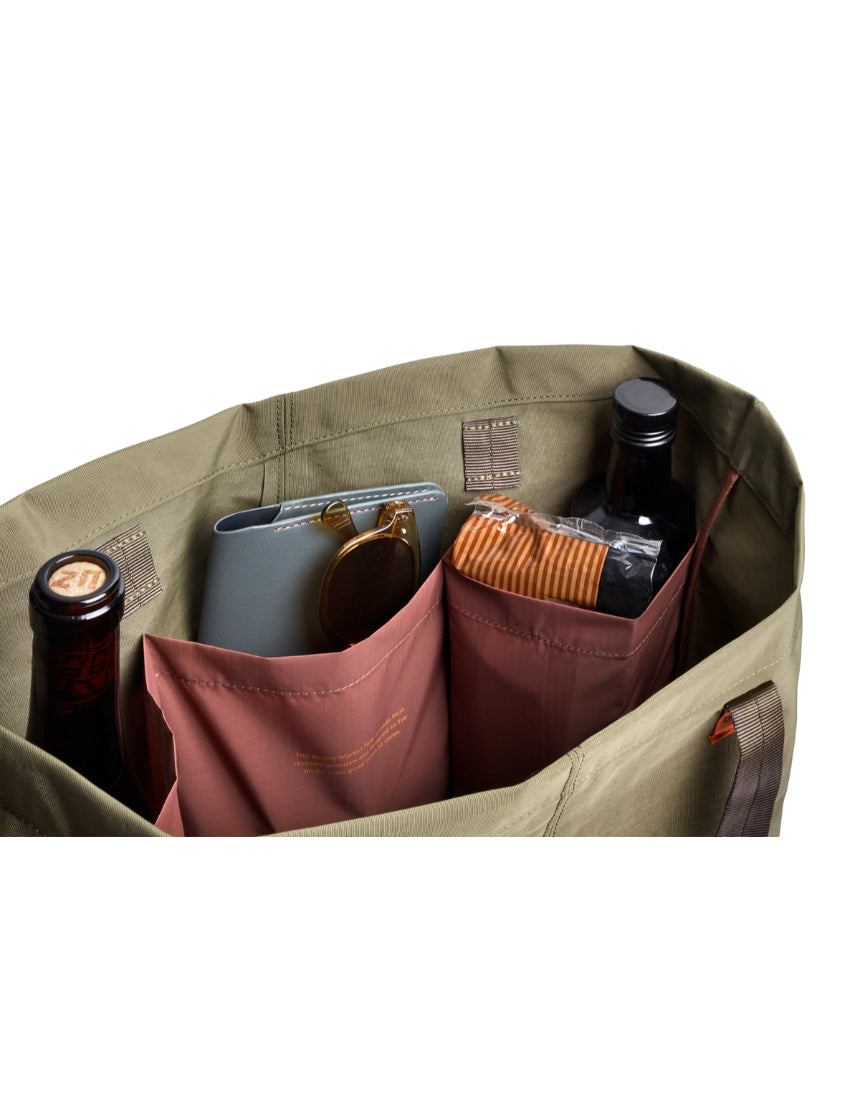 Bellroy Market Tote in Willow with spacious interior, sturdy handles, and stylish design for everyday use.
