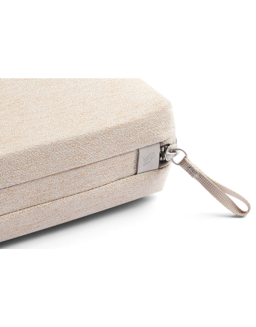 Bellroy Tech Kit Saltbush in gray with multiple compartments, designed for organizing cables, chargers, and tech accessories.
