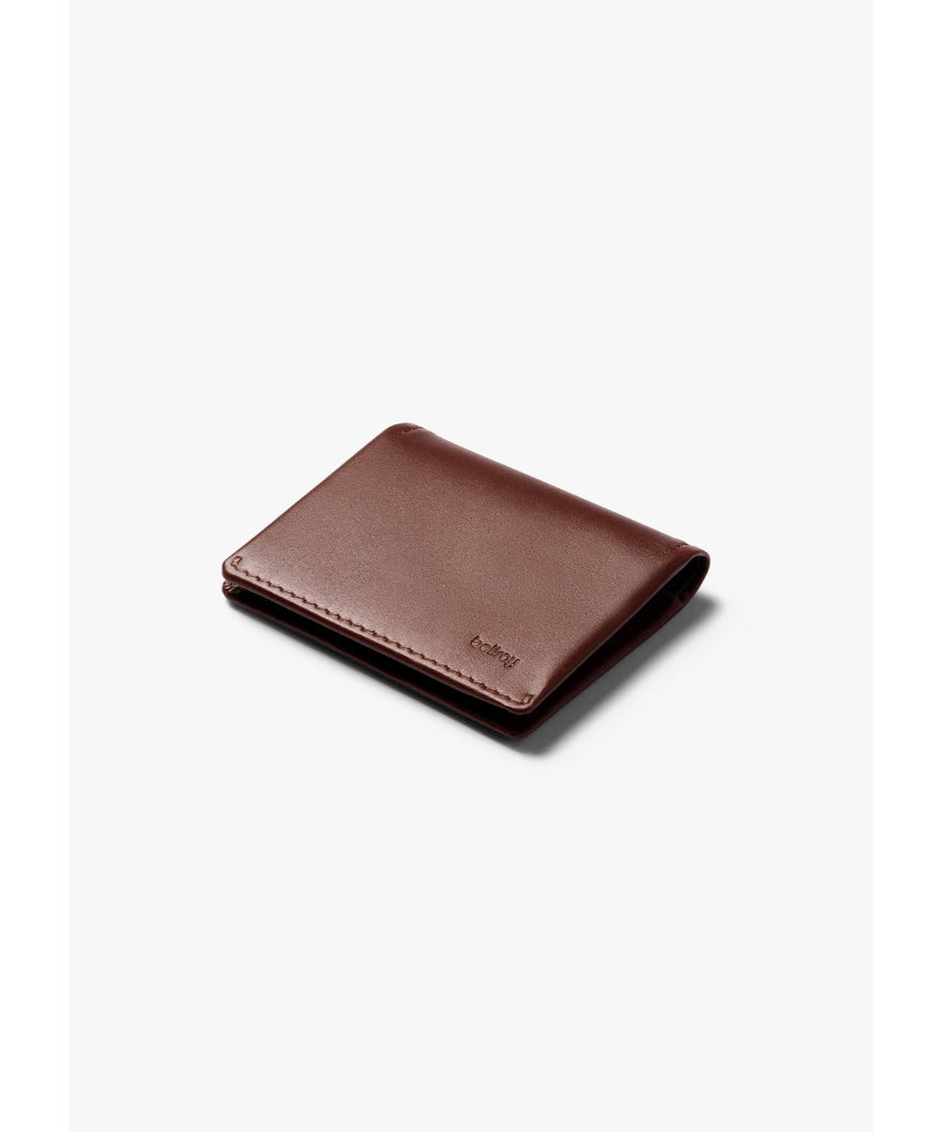 Bellroy Slim Sleeve wallet in Java Caramel leather, showing its sleek, minimalist design with multiple card slots and a cash pocket.