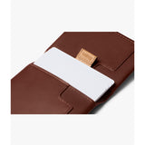 Bellroy Slim Sleeve wallet in Java Caramel leather, showing compact design with card slots and sleek finish.