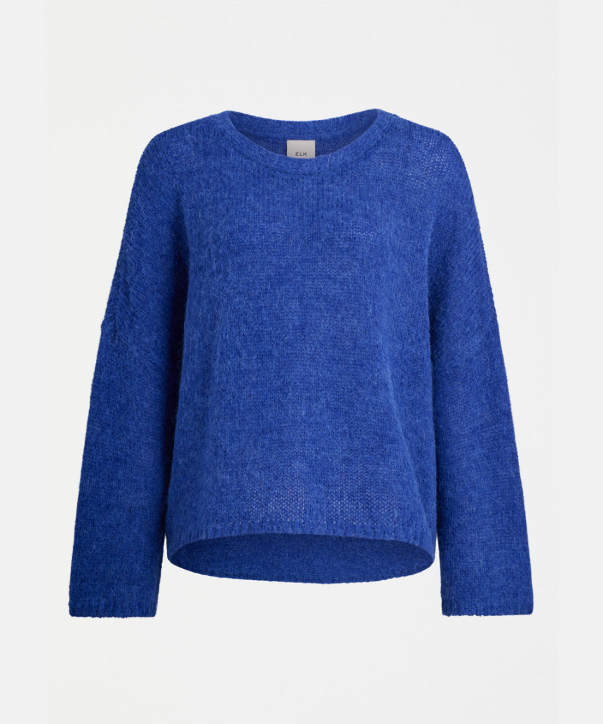 Elk Agna Sweater in deep cobalt, a cozy knit clothing piece featuring a relaxed fit and classic design.