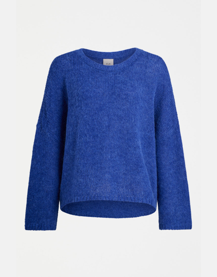 Elk Agna Sweater in deep cobalt, a cozy knit clothing piece featuring a relaxed fit and classic design.