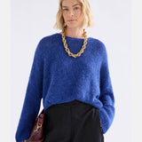 Elk Agna Sweater in deep cobalt, featuring a cozy knit design and ribbed cuffs, perfect for casual winter wear.