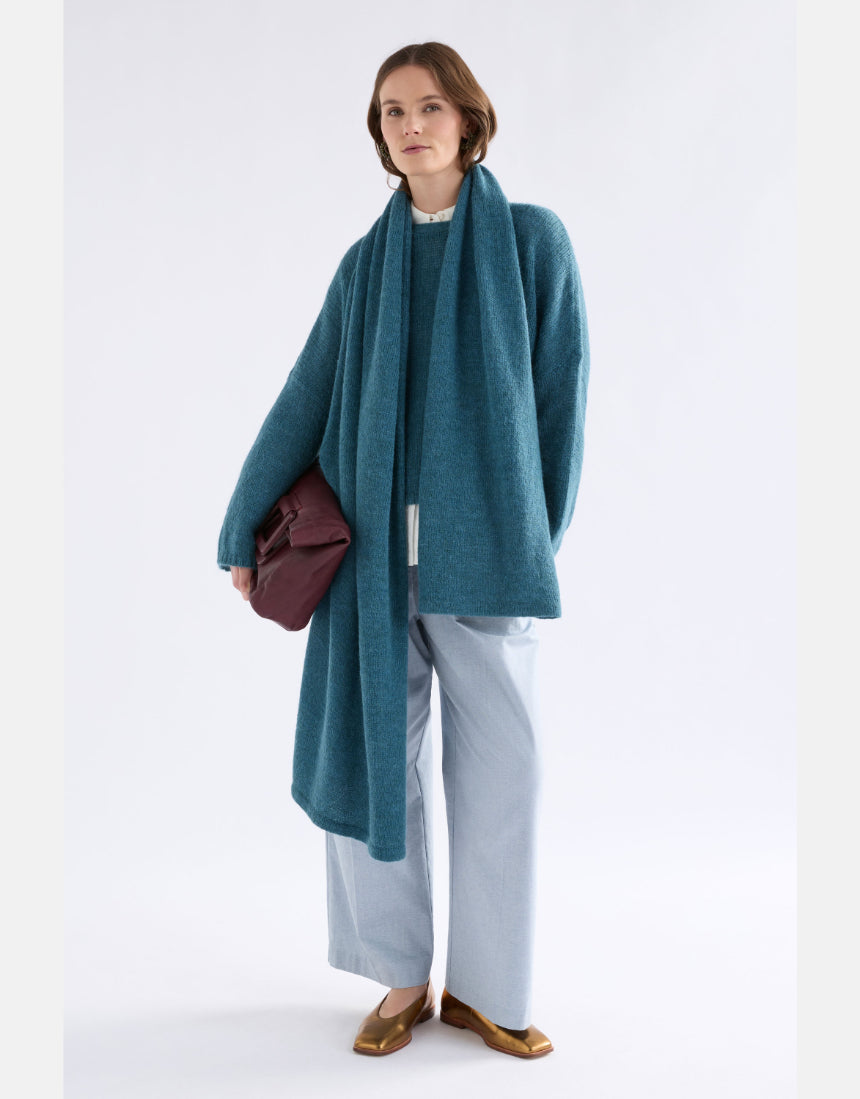 Elk Agna Sweater in stone blue, a cozy knit clothing with a relaxed fit and textured pattern, perfect for casual wear.