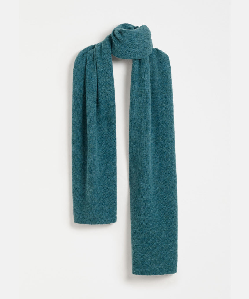 Elk Fine Agna Scarf in Stone Blue displayed flat, showcasing soft fabric and elegant design in a natural, close-up view.