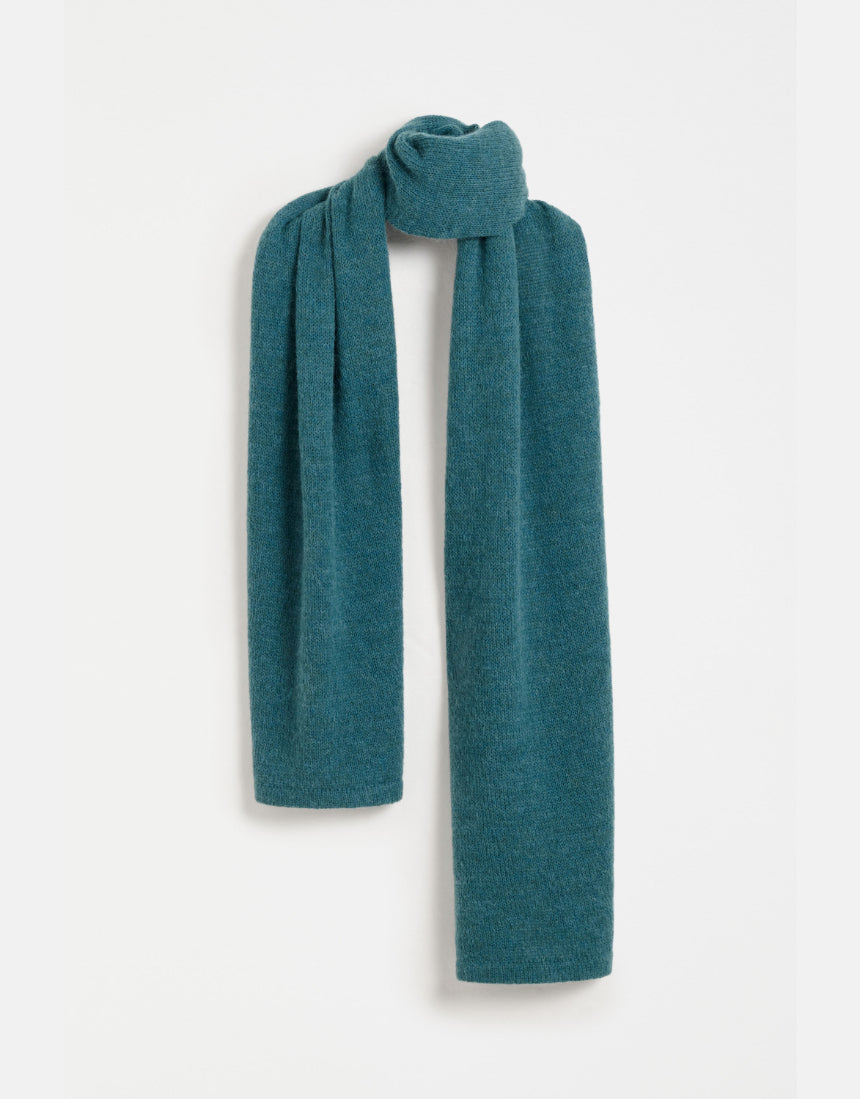 Elk Fine Agna Scarf in Stone Blue displayed flat, showcasing soft fabric and elegant design in a natural, close-up view.