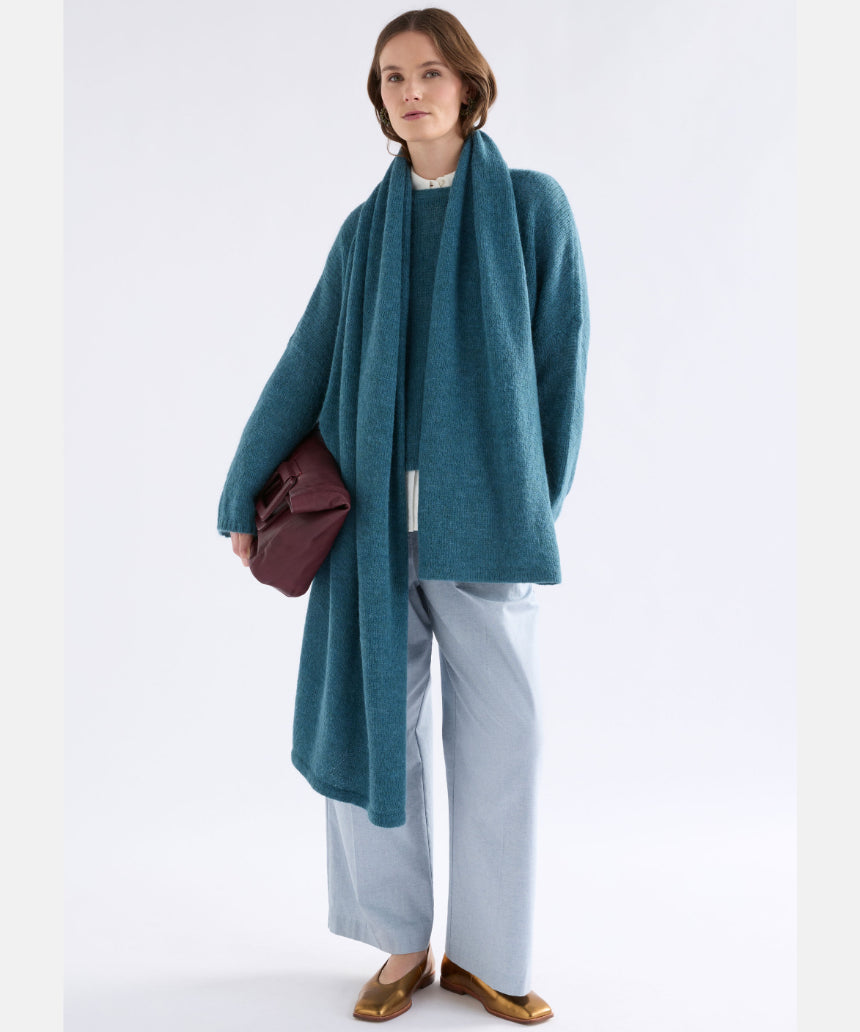 Elk Fine Agna Scarf in stone blue, lightweight and soft fabric with a subtle pattern, perfect for stylish layering.