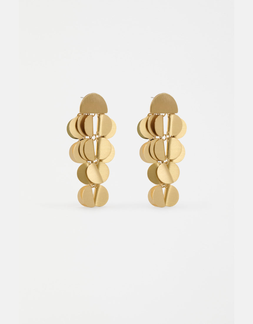 Gold Elk Ozett Drop Earring featuring a sleek, minimalist design with a smooth, elongated drop shape on a delicate hook.